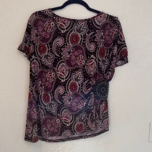 Avenue Black and Pink Paisley Tunic Top With Side Beaded Medallion